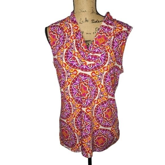 Alex Marie Bright Vibrant Pink Orange Medallion Boho Career Shell Tank Top - Picture 1 of 8